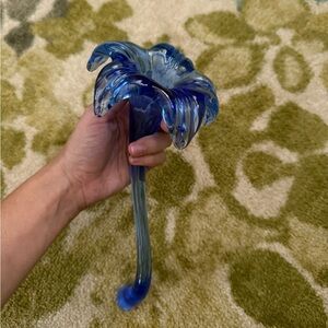 Blue Glass Blown Flower Decor